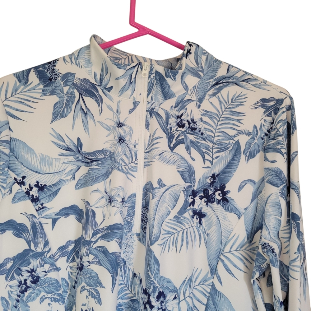 ​Tommy Bahama Golf Tropical Floral Quarter Zip Pullover Long Sleeve White Blue - Picture 3 of 11